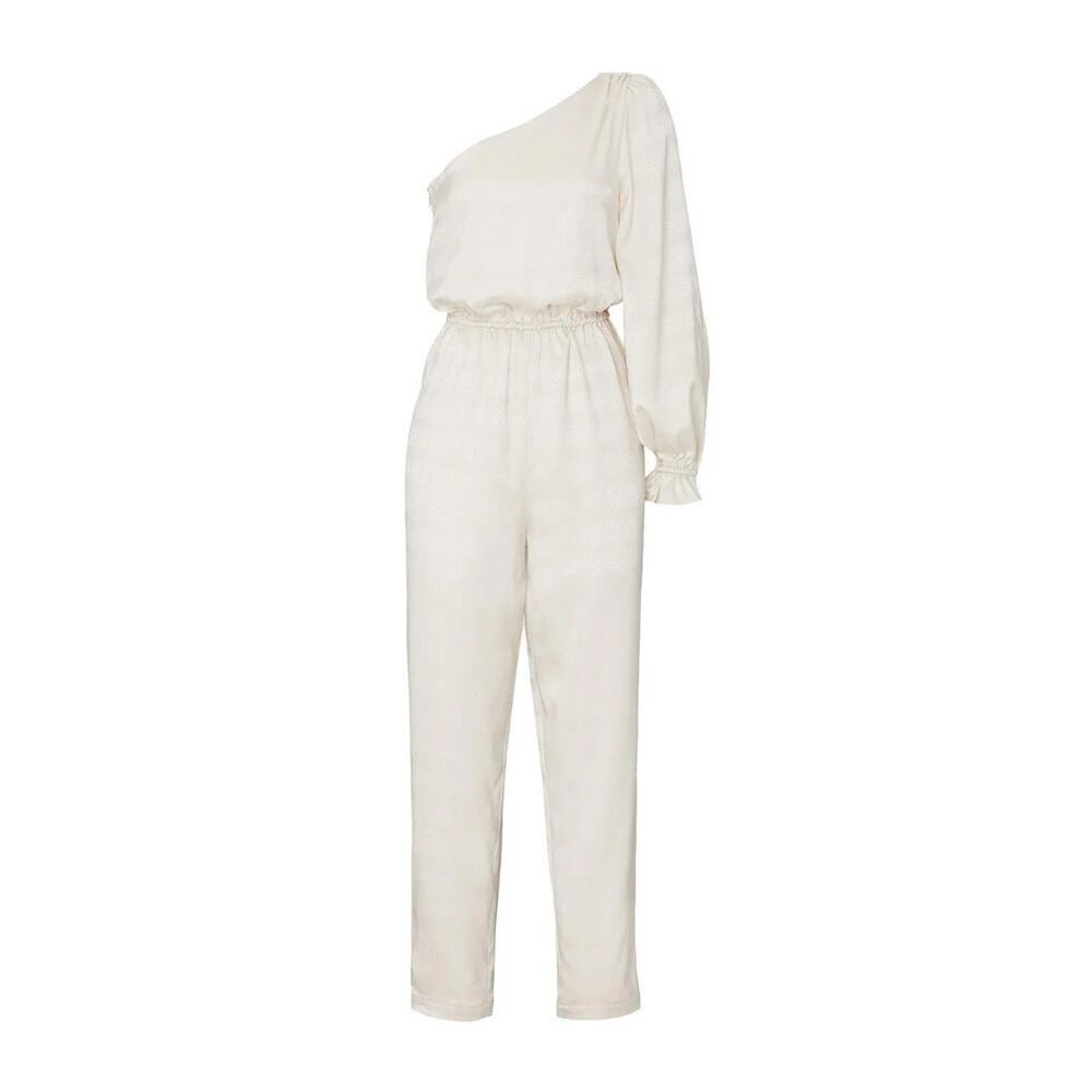 Love, Whit by Whitney Port Women's One shoulder Ivory Jumpsuit White jacquard 14